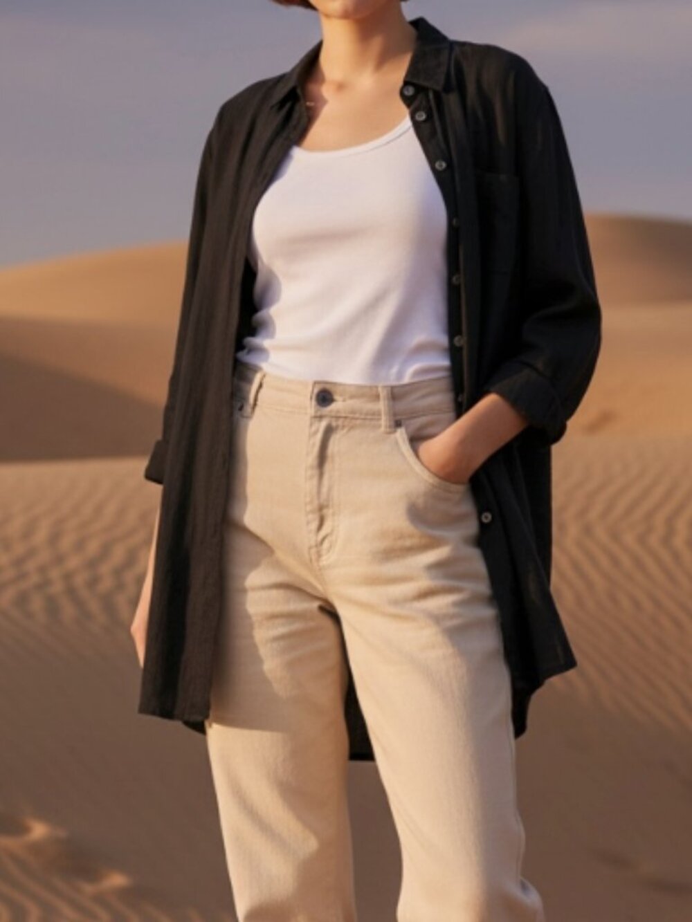 Linen Button Down Back Tie long shirt / Dress